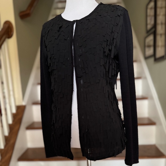 T Tahari Sweaters - T Tahari Fringed Cardigan Wool/Cotton Sweater Sz S